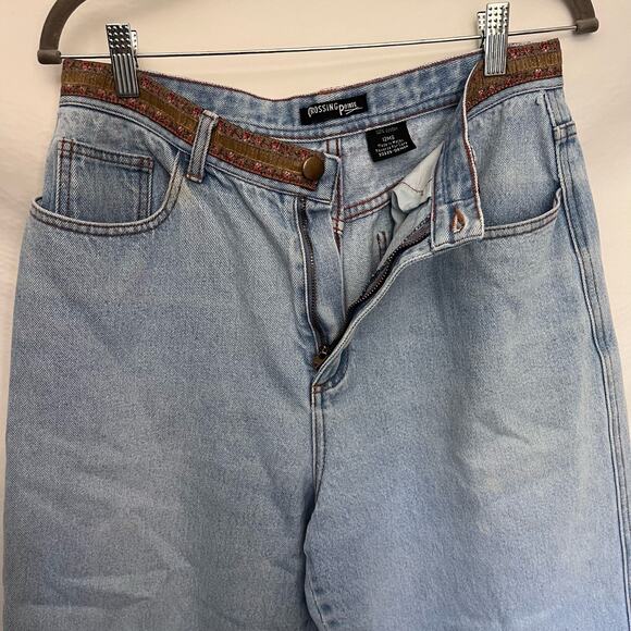 CROSSING POINTE Cropped Womens Jeans Sz 12MS Boho Ribbon Relax Gilmore Girls Y2k - Picture 3 of 13